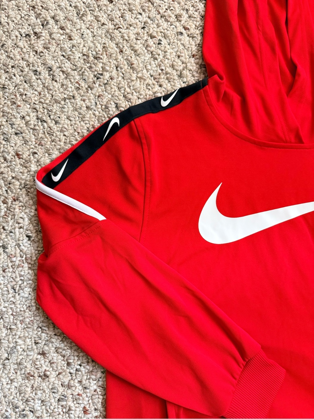 Nike Boys Large Red Hoodie with White Swoosh and Black and White Swoosh Accent - Picture 3 of 7